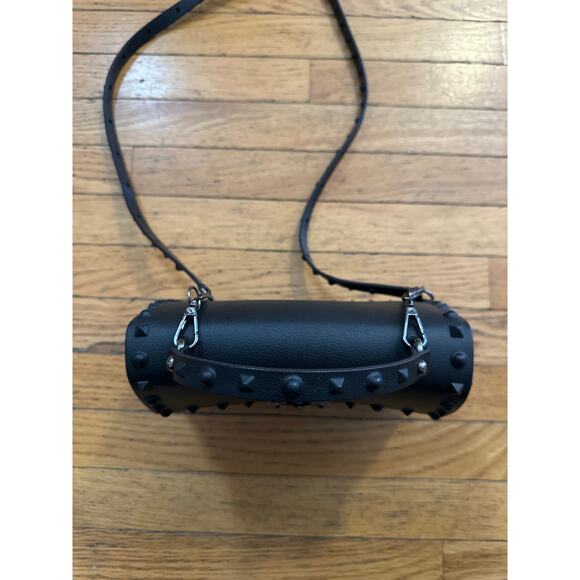 Black Studded Leather Top Handle Crossbody Bag – Rock-Chic Satchel - Picture 3 of 8